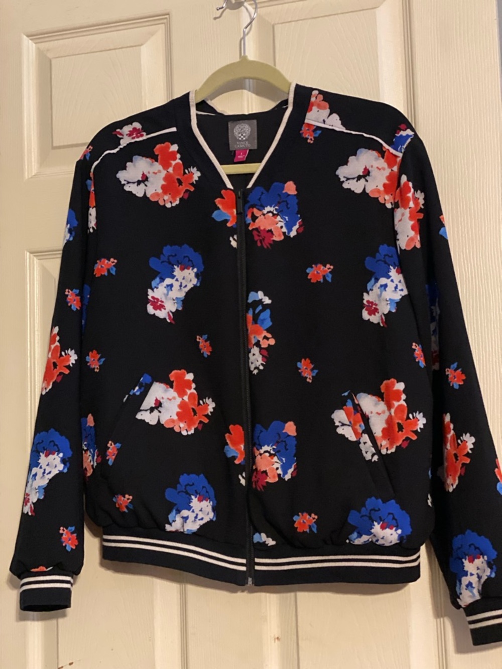 PRICE DROP Vince Camuto Black Jacket with Blue & Red Floral Accents, size L